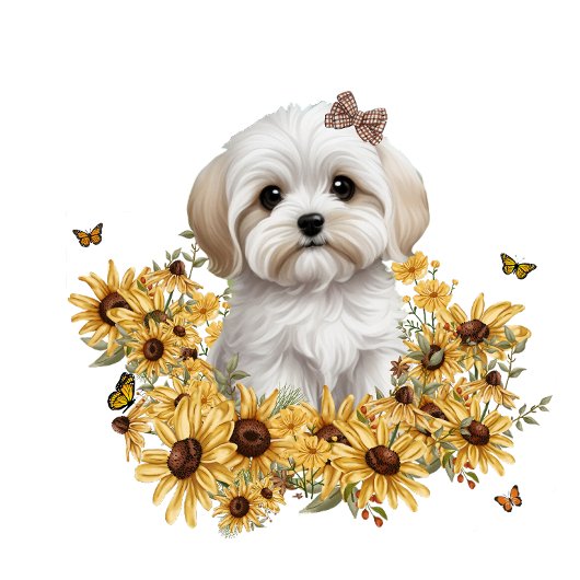 Maltezer Puppy met Gele Herfstbloemen 
