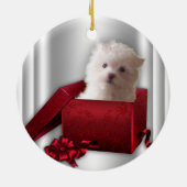 Maltezer Puppy Rode Versiering Keramisch Ornament (Achterkant)