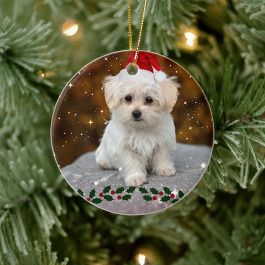 Maltezer puppy viert Kerstmis Keramisch Ornament (Boom)