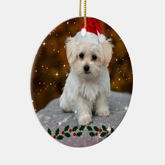 Maltezer puppy viert Kerstmis Keramisch Ornament (Rechts)