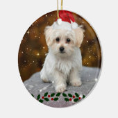 Maltezer puppy viert Kerstmis Keramisch Ornament (Links)