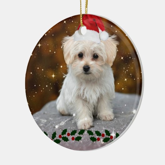 Maltezer puppy viert Kerstmis Keramisch Ornament (Links)