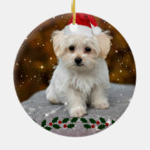 Maltezer puppy viert Kerstmis Keramisch Ornament (Achterkant)