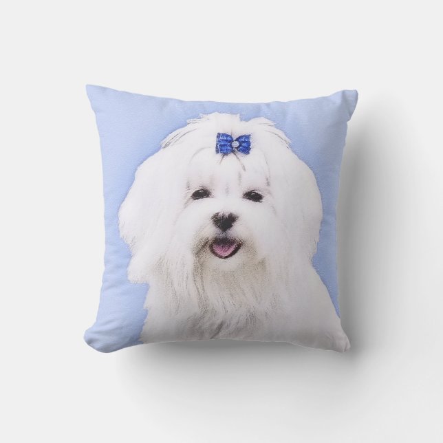 Maltezer Schilderij - Lieve Originele Hond Kunst Kussen (Voorkant)