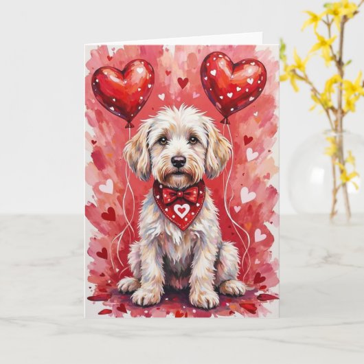 Maltezer Valentijnsdag Hond met Hartjes Rood Kaart (Gele Bloem)