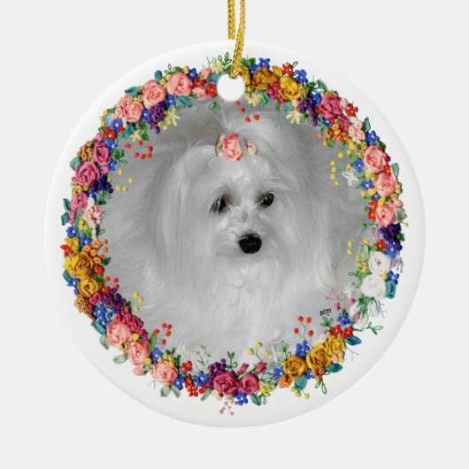 Maltezer verwend met bloemen keramisch ornament (Voorkant)