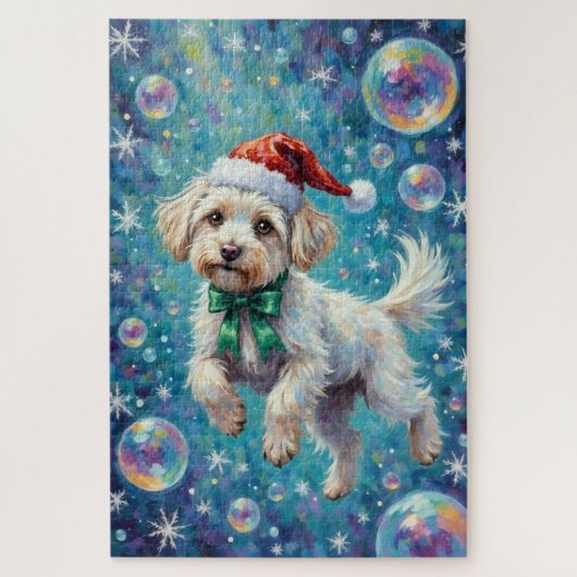 Maltezer zweeft in iriserende kerstbellen legpuzzel (Verticaal)