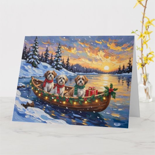 Malti Tzu Christmas Boat Holiday Kaart (Gele Bloem)