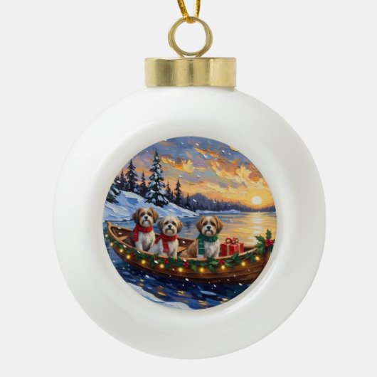 Malti Tzu Christmas Boat Holiday Keramische Bal Ornament (Voorkant)