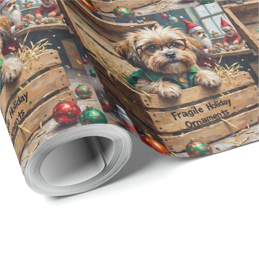 Malti Tzu Christmas Ornament Inspector Holiday Cadeaupapier (Rol Hoek)