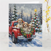 Malti-Tzu Christmas Red Truck Holiday Kaart (Gele Bloem)