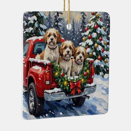 Malti-Tzu Christmas Red Truck Holiday Keramisch Ornament (Rechts)
