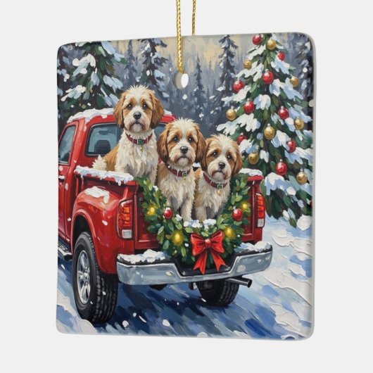 Malti-Tzu Christmas Red Truck Holiday Keramisch Ornament (Links)