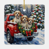 Malti-Tzu Christmas Red Truck Holiday Keramisch Ornament (Achterkant)
