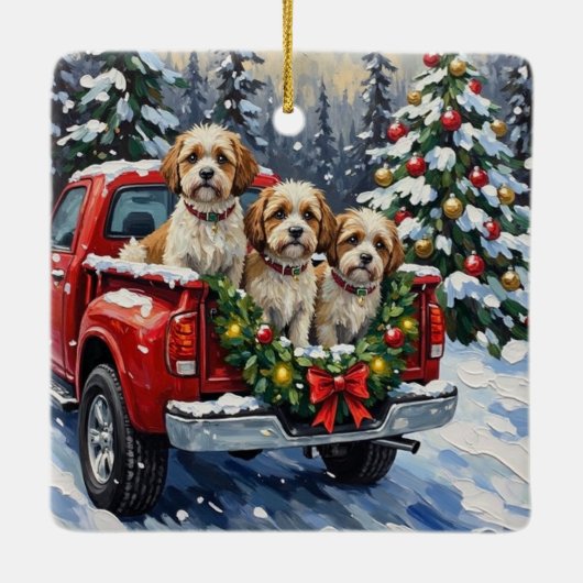 Malti-Tzu Christmas Red Truck Holiday Keramisch Ornament (Achterkant)