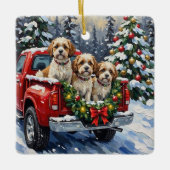 Malti-Tzu Christmas Red Truck Holiday Keramisch Ornament (Voorkant)