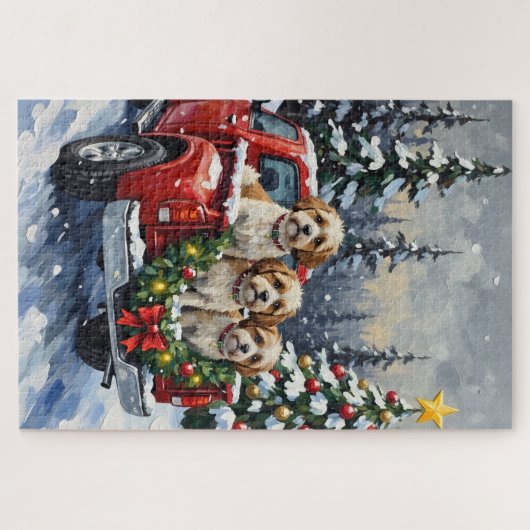 Malti-Tzu Christmas Red Truck Holiday Legpuzzel (Horizontaal)