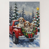 Malti-Tzu Christmas Red Truck Holiday Legpuzzel (Verticaal)