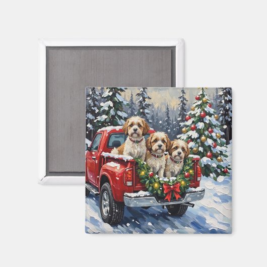 Malti-Tzu Christmas Red Truck Holiday Magneet (Voorkant / Achterkant)