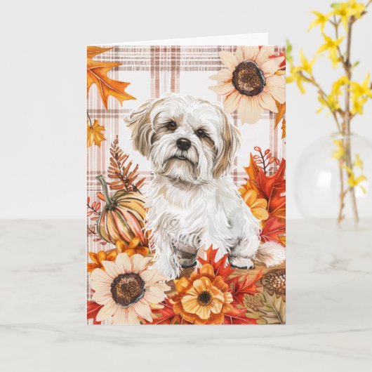 Malti Tzu Dog Herfst Thanksgiving Kaart (Gele Bloem)
