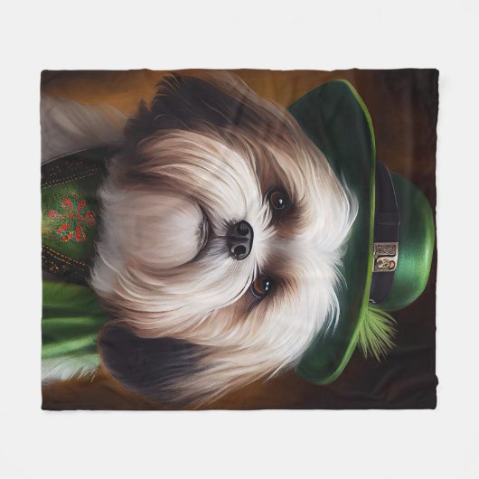 Malti Tzu Dog in St. Patrick's Day Dress Fleece Deken (Voorkant (Horizontaal))