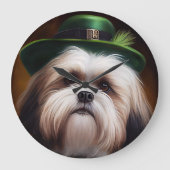 Malti Tzu Dog in St. Patrick's Day Dress Grote Klok (Voorkant)