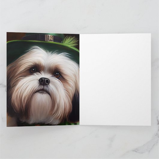 Malti Tzu Dog in St. Patrick's Day Dress Kaart (Binnen)