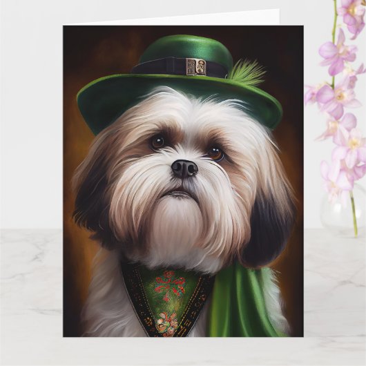 Malti Tzu Dog in St. Patrick's Day Dress Kaart (Orchidee)