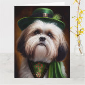 Malti Tzu Dog in St. Patrick's Day Dress Kaart (Gele Bloem)