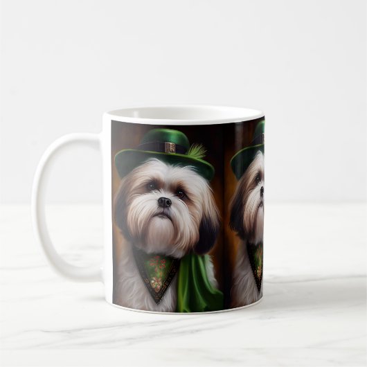 Malti Tzu Dog in St. Patrick's Day Dress Koffiemok (Links)