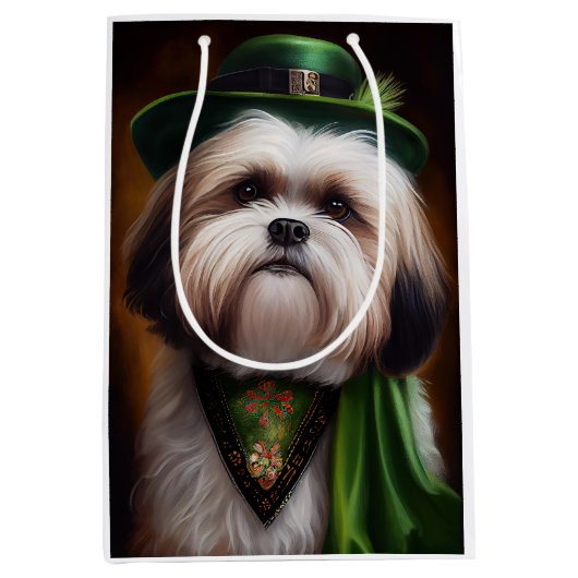 Malti Tzu Dog in St. Patrick's Day Dress Medium Cadeauzakje (Voorkant)
