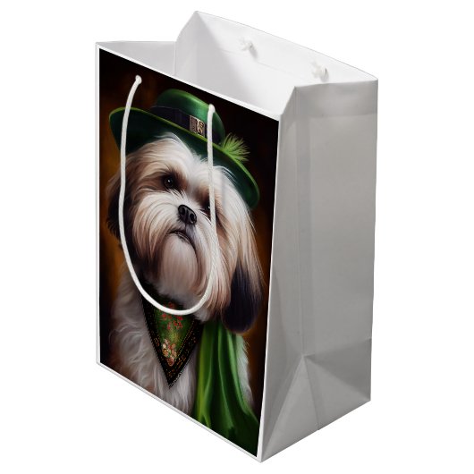 Malti Tzu Dog in St. Patrick's Day Dress Medium Cadeauzakje (Achterkant Gekanteld)