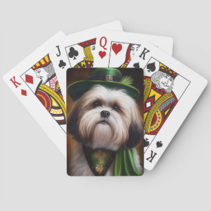 Malti Tzu Dog in St. Patrick's Day Dress Pokerkaarten
