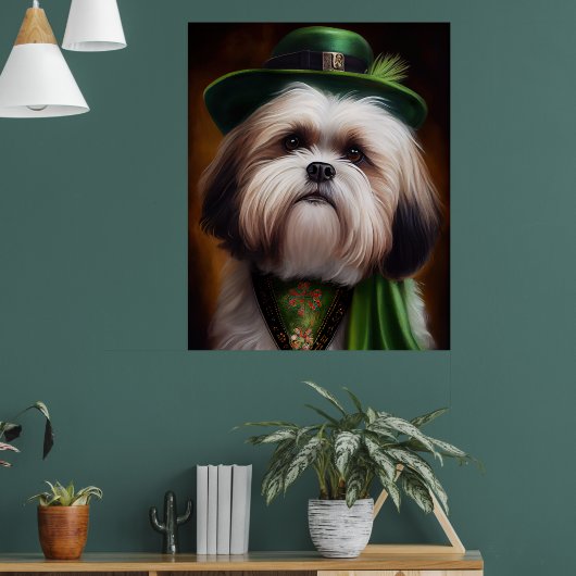 Malti Tzu Dog in St. Patrick's Day Dress Poster (Woonkamer 1)