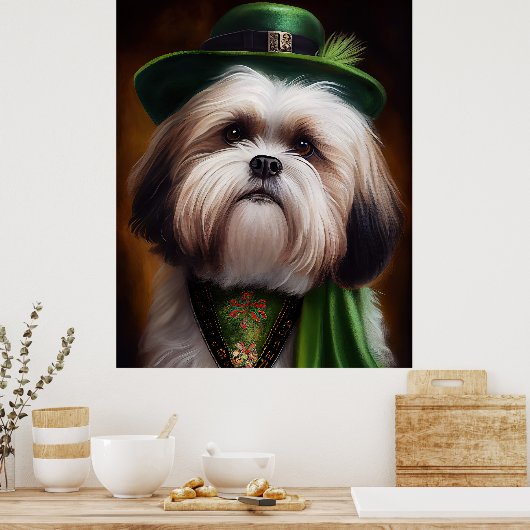 Malti Tzu Dog in St. Patrick's Day Dress Poster (Keuken)