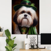 Malti Tzu Dog in St. Patrick's Day Dress Poster (Thuiskantoor)