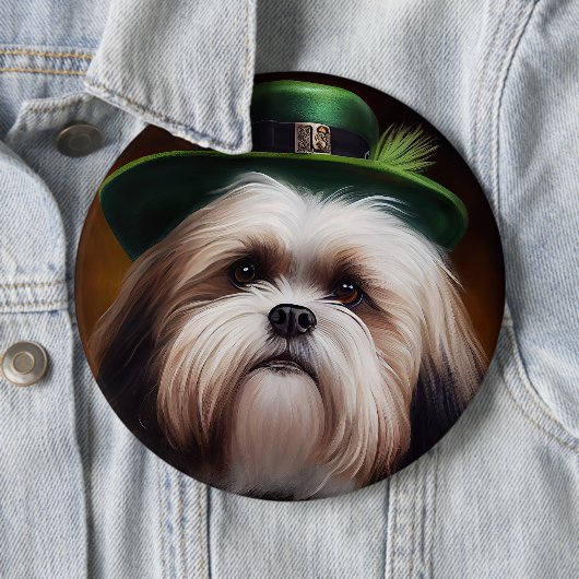 Malti Tzu Dog in St. Patrick's Day Dress Ronde Button 6,0 Cm (In situ)