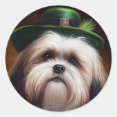 Malti Tzu Dog in St. Patrick's Day Dress Ronde Sticker (Voorkant)