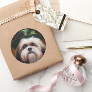 Malti Tzu Dog in St. Patrick's Day Dress Ronde Sticker