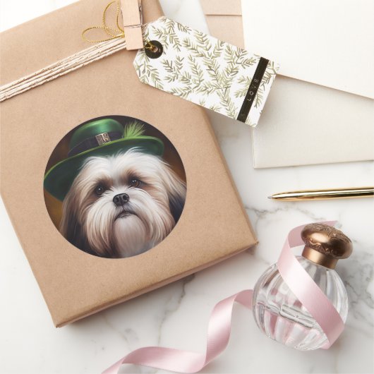 Malti Tzu Dog in St. Patrick's Day Dress Ronde Sticker (Geschenken)