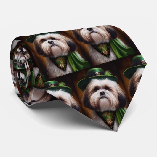 Malti Tzu Dog in St. Patrick's Day Dress Stropdas (Opgerold)