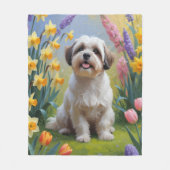 Malti Tzu Dog Spring Bloemen Schilderen Fleece Deken (Voorkant)