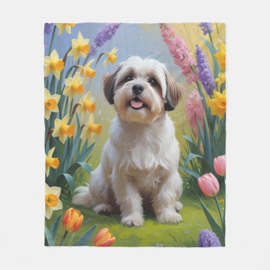Malti Tzu Dog Spring Bloemen Schilderen Fleece Deken (Voorkant)
