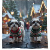 Malti Tzu Dogs Christmas Snow Holiday Douchegordijn (Voorkant)