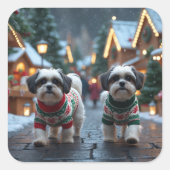 Malti Tzu Dogs Christmas Snow Holiday Vierkante Sticker (Voorkant)