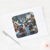 Malti Tzu Dogs Christmas Snow Holiday Vierkante Sticker (Envelop)