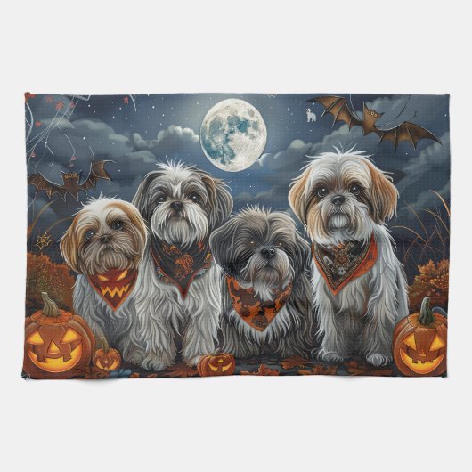 Malti Tzu Halloween Spooky Theedoek (Horizontaal)