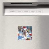 Malti Tzu hardlopen in de sneeuw met kerstmuts Magneet (Insitu (Vaatwasser))