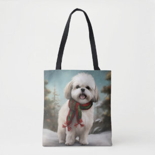 Malti Tzu-hond in de sneeuw met Kerstmis Tote Bag