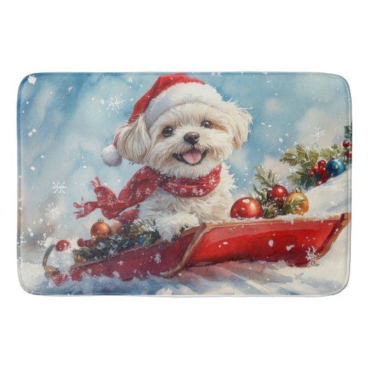 Malti Tzu Hond in Sledge Laat het Sneeuw Kerstmis Badmat (Voorkant)